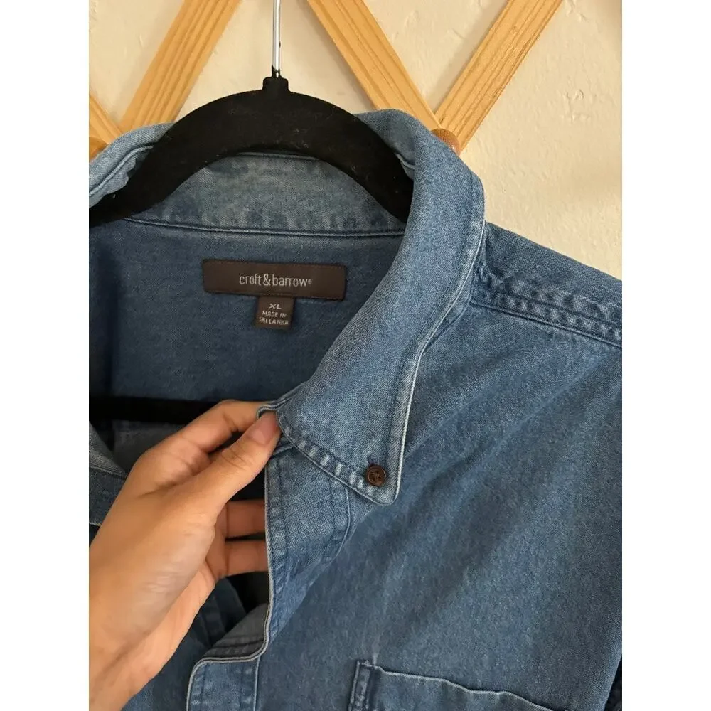 Croft & Barrow Shirt Men XL Blue Denim Casual Button Down Long Sleeve Collared - Picture 8 of 11